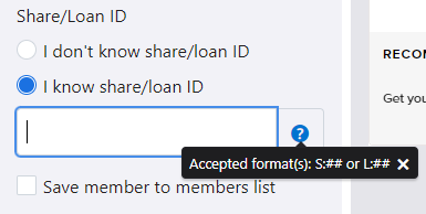 Online Banking Share Loan ID